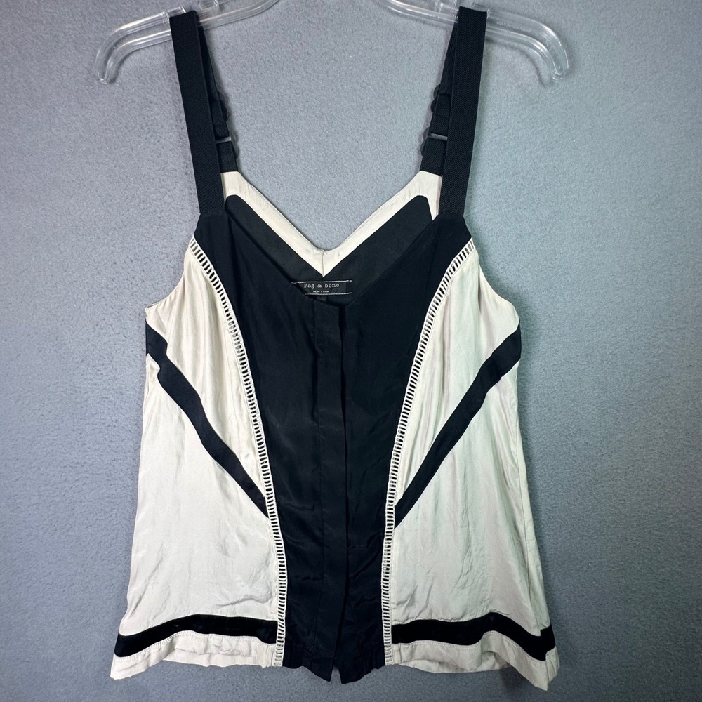 Rag & Bone Silk Colorblock Cami Tank Top Ladder Stitch XS Cream Black Luxury